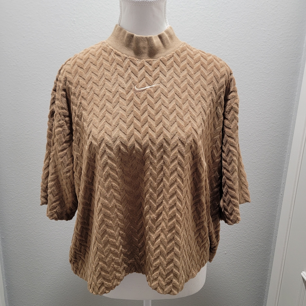 Nike Camel Short Sleeve Knit Mock Neck Top